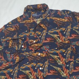 POLO Ralph Lauren Vintage 90s Rare Tie Print Longsleeve Button Down Shirt Med